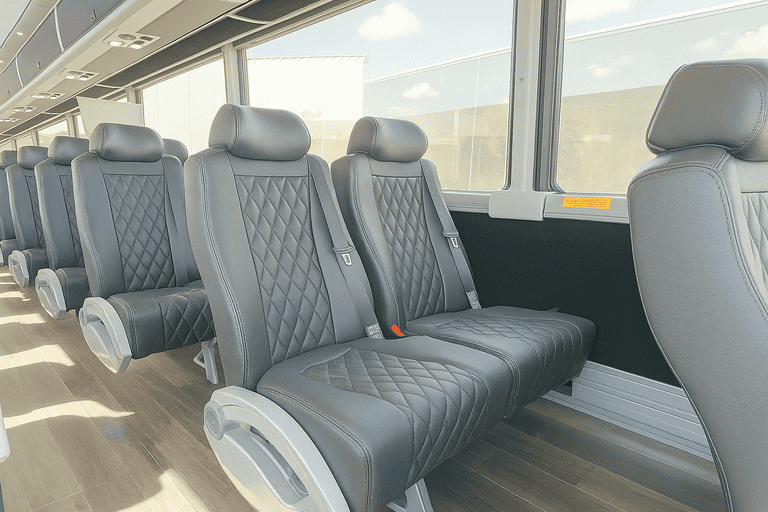 interior of Pomona Minibus Company charter bus